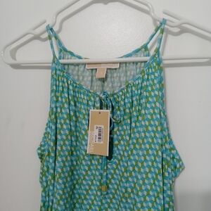 Michael Kors Cold Shoulder Geometric Pattern Blouse with Keyhole Closure